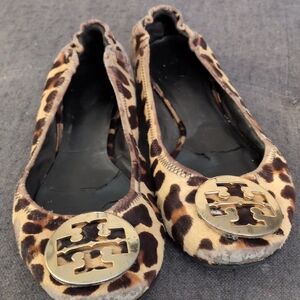 Leopard Print Flats with Gold Accents